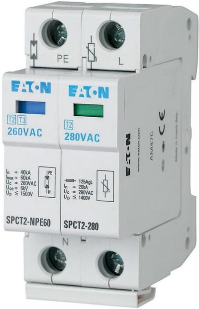 Eaton Steekbare overspanningsafleider, 1-polig+N, 280VAC, 20 kA, 167619