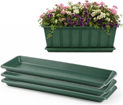 Plasticforte Plantenbak water onder opvangschaal - 3x - groen - rechthoek - 48 x 18 cm - Bloembakken
