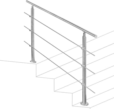 Roestvrij stalen leuning - Trapleuning balustrade - Veilig traplopen - Individueel verstelbaar - 150 cm - Zilverkleurig