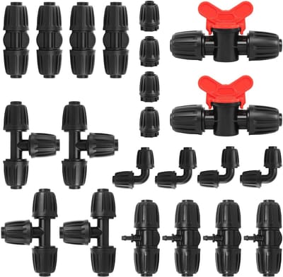 22 stuks irrigatie-accessoireset, 1/2 inch druppelslangconnector voor 13-16 mm slang, weerhaakaansluitingen voor Micro Drip-tuin-irrigatiesysteem (zwart)