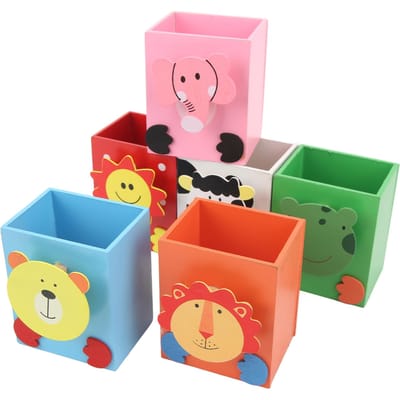 6 Stuks Houten Pennenhouder Leuke Cartoon Kleurrijke Houten Pennenhouder Met Message Clip Art Schoolbenodigdheden Bureau-organizer red