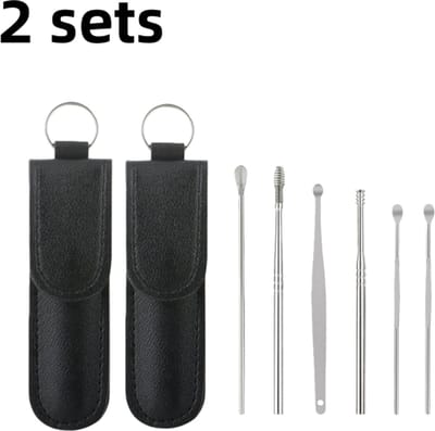 2 sets - Draagbare oordopjes - Oorreinigingsgereedschap met spiraalveer - Speciaal voor het reinigen van de oren - 6 oordopjes per set - Geschikt voor gezinsreizen - Zwart
