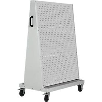 Verrijdbaar Perfo Rack Plus systeem met geperforeerde panelen, 6 geperforeerde panelen, bodemplaat, duwbeugel, B 1000 x D 650 x H 1600 mm, staal, lichtgrijs RAL 7035/lichtgrijs RAL 7035
