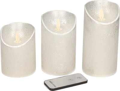 Anna's Collection Stompkaarsen - 3x st - zilver - LED kaarsen - afstandsbediening