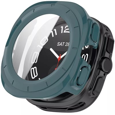 Strap-it Hard case hoesje met screen protector van glas - geschikt voor de Samsung Galaxy Watch Ultra / Ultra 2025 47mm (dennengroen)
