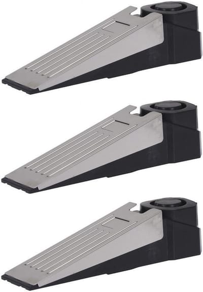 3x Zwarte anti inbraak deurstoppers/deurwiggen met alarm 16 cm - 100 dB - Huisbeveiliging - Beveiligingsysteem - Anti-inbraak alarmen - Deurstoppers/deurwiggen