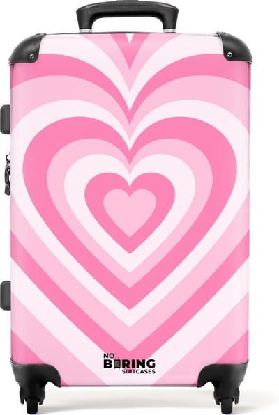 NoBoringSuitcases.com® - Kinderkoffer meisje - Kindertrolley meisjes - Roze hart - Koffer kind groot - Rolkoffer lichtgewicht - Reiskoffer met 4 wielen - Grote trolley XL - 20 kg bagage