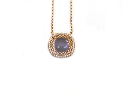 model Vintage vierkant collier in zilver roze verguld paars