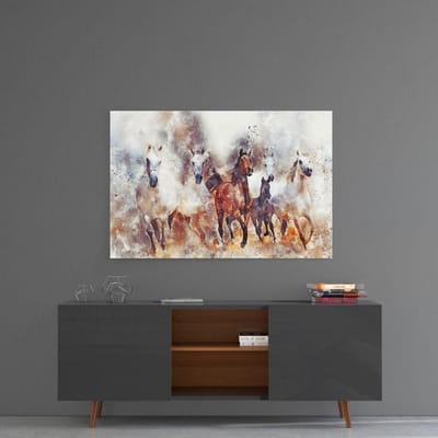 Rennende paarden glas schilderij