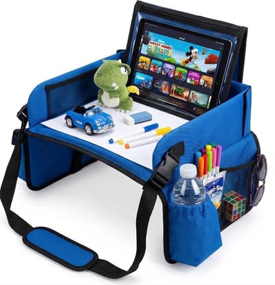 CenZ® Reistafel voor Kinderen, Tekentafel, Tablethouder, Auto en Vliegtuig Reistafel voor Kinderen, Opvouwbaar, Autotafel, Organizers, Speeltafel, Eettafel, Auto Organizer voor Kinderen, BLAUW