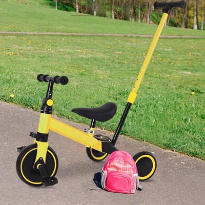 3-in-1 driewieler voor peuters met stuurgreep, voor 1-5 jaar, Driewieler, met duwstang, loopfiets vanaf 1 jaar,met duwstang-3-in-1 (geel)
