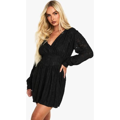 boohoo Dames Burnout Florale Lange Mouw Skaterjurk | Black | Maat: 8