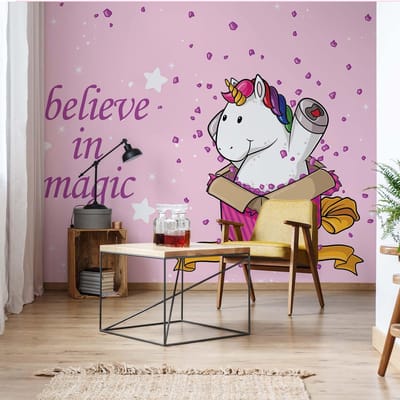Fotobehang - Vlies Behang - Unicorn Believe in Magic - Eenhoorn - 416 x 290 cm
