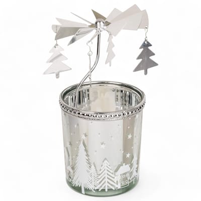 Dailygoods- Theelichthouder Roterend - Kandelaar Metaal - Mini-Piramide 12cm - Kerstdecoratie - Votiefglas - Draaibaar Lichtspel - Kaarsenhouder