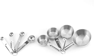 Maatlepels en bekers - Meetset keuken - Nauwkeurig bakken - Dubbele schalen - 8 stuks - Roestvrij staal