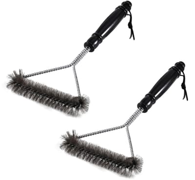 Grillborstel Set van 2 – RVS BBQ Reinigingsborstel 30,5 cm – Driedubbel Borstelkop voor Gas, Houtskool en Keramische Grills