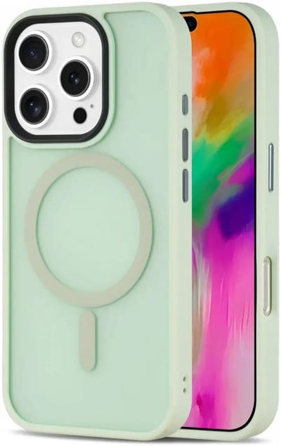 Hoesje Geschikt voor iPhone 16 Pro - Compatibel met MagSafe - Matte Beschermhoes - Back Cover met Magneet - Licht Groen