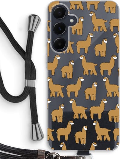 Case Company® - Hoesje met koord geschikt voor Samsung Galaxy A55 hoesje met Koord - Alpacas - Telefoonhoesje met Zwart Koord - Bescherming aan alle Kanten en Over de Schermrand