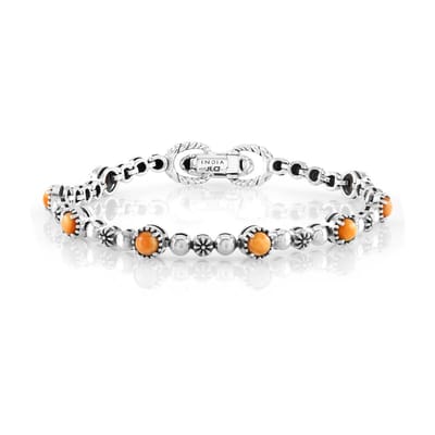Cavill - Zilveren Armband 925 Sterling - Oranje Oester Cabochon 2,16 ct - Desert Chic Stijl - Geoxideerd - Stijlvolle Dames Sieraden