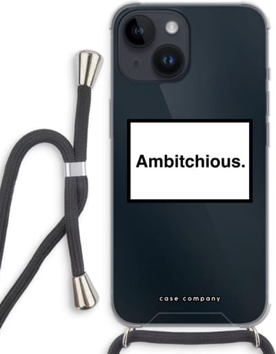 Case Company® - Hoesje met koord geschikt voor iPhone 14 hoesje met Koord - Ambitchious - Telefoonhoesje met Zwart Koord - Bescherming aan alle Kanten en Over de Schermrand