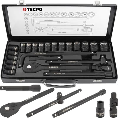 Krachtdopsleutelset - Slagmoersleuteldoppen - Auto reparaties - Gelegeerd staal - 10-32 mm - Geschilderd