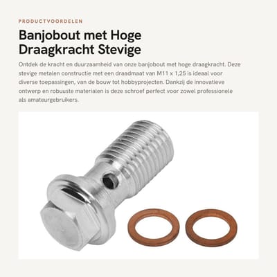 Dailygoods- Banjobout Hoge Draagkracht - Schroef M11x1,25 - Metalen Constructie - Afdichting - Ingebedde Diameter 23 mm - Geschikt voor Hollow Screw