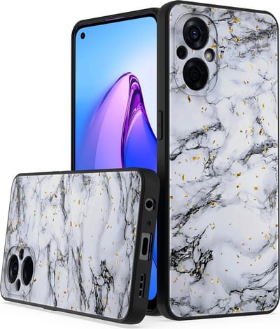 LuxeBass Siliconen hoesje met print geschikt voor OPPO A96 - Marmer White - telefoonhoes - gsm hoes - telefoonhoesje