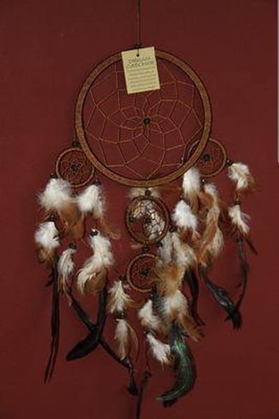 Dromenvanger / Dreamcatcher ± Ø18cm met kleintjes  - bruin