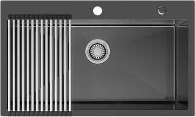 CECIPA max Spoelbak Antraciet / Gun Metal (75x45CM) - Spoelbak Keuken - Spoelbakken Keuken - Spoelbak Met Afdruiprek - Incl. Sifon en Afvoerzeefje - RVS