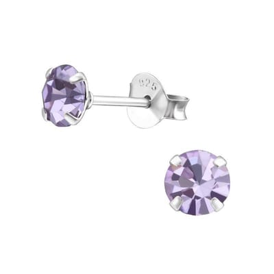 Aramat Jewels | Oorbellen | 925 Zilveren Kristal Oorbellen - Sprankelende Zirkonia Studs | 5mm / Lila | | | Zilver | Kinderen, Volwassenen | Verkleurd niet