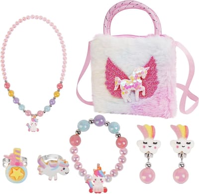 Roze Eenhoorn Crossbody Tas met Complete Prinsessen Sieradenset voor Meisjes