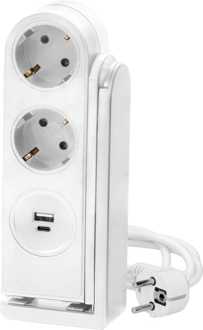 Stekkerdoos met USB - Stekkerblok met tafelklem - Verlengsnoer 2-voudig - Stopcontact splitter - Verdeelstekker met snoer 1,4m Wit