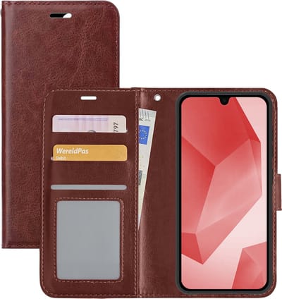 Hoesje - Met Pasjeshouder - Geschikt voor Samsung Galaxy A16 - Luxe Bookcase Portemonee - Flip Case - Kunstleer Book Case - Flipcase - Book Cover - Walletcase - Portemonneehoes - Bruin