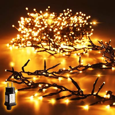 10m 1000 LED Cluster Lichtketting Voor Buiten - Waterdichte Kerstverlichting Met 8 Modi En Geheugen Voor Tuin - Kerstboom & Bruiloft - Warmwit