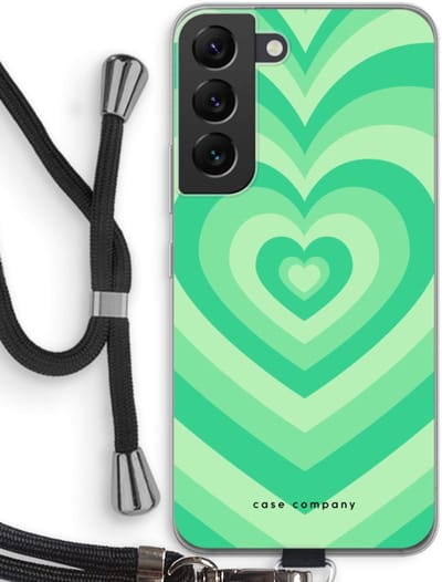 Case Company® - Hoesje met koord geschikt voor Samsung Galaxy S22 hoesje met Koord - Hart Groen - Telefoonhoesje met Zwart Koord - Bescherming aan alle Kanten en Over de Schermrand