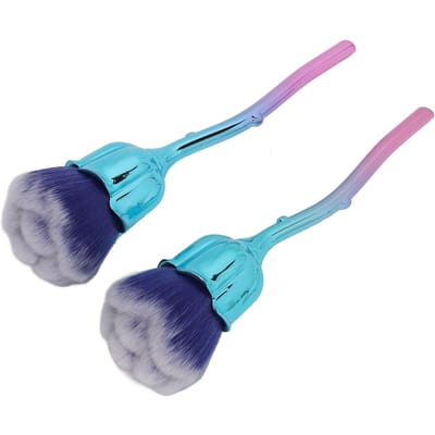 2 stuks Nagelstofborstel Reiniging Roze Handvat Nail Art Stofborstel voor Make-up Poeder Blusher blue
