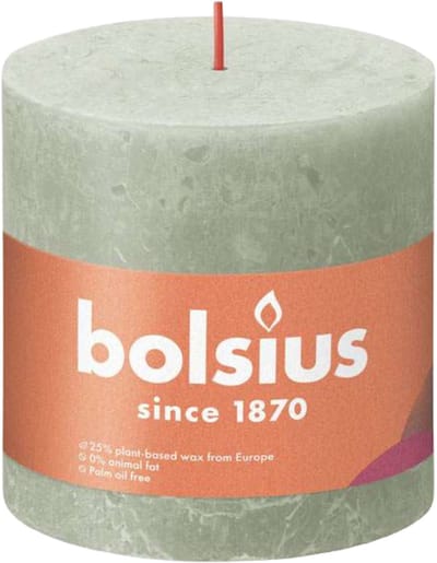 Bolsius Stompkaars Foggy Green Ø100 mm - Hoogte 10 cm - Lichtgrijs/Groen - 62 branduren