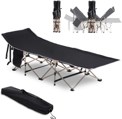 MIVRAY Veldbed 190 x 68 x 52 cm - Opvouwbaar Campingbed Met Transporttas En Stalen Frame - Voor Camping En Buiten - Zwart Polyester