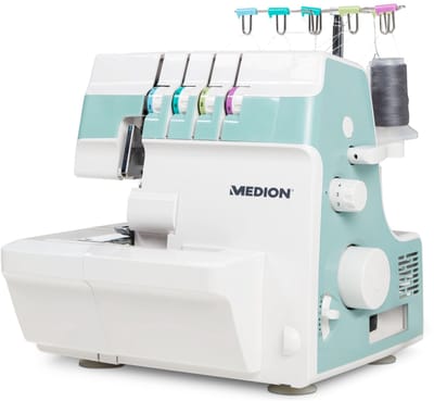 MEDION overlock naaimachine SO90 (elektrisch, 90 watt, LED-lampje, one-pass snijden, uitgebreide accessoires, MD19169) turquoise