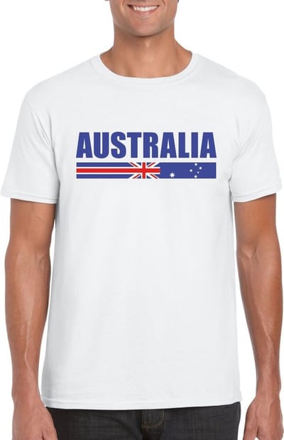 Wit Australie supporter t-shirt voor heren - Australische vlag shirts S