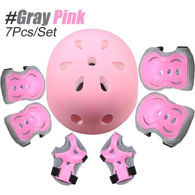Ensemble d'Équipement de Protection 7 Pièces pour Enfants de 3 à 10 Ans Filles Garçons Avec Protections pour Poignets, Genoux, Coudes Pour Patinage, Vélo, Trottinette pink