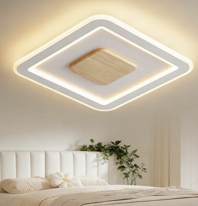 EpochGlo Houten Plafondlamp LED – Vierkant, 24W, 1680 lm, Warm Wit 3000K – Plat Ontwerp 30 × 30 cm – Modern Stijl