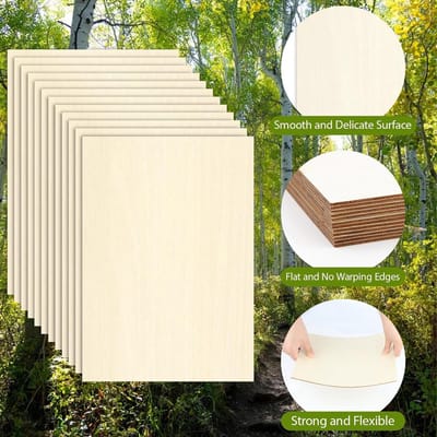 Set van 12 Houten Panelen van 2 mm voor Creatieve Projecten, A5 Formaat, Ideaal voor Laserbewerking en Houtbewerking, 210 x 150 mm