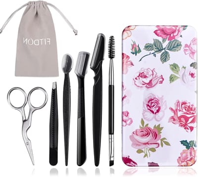 Complete Eyebrow Care Kit met Pincet, Gebogen Schaar, 3 Stuks Overtollige Haartjes Trimmer en Spoolie Borstel voor Perfecte Wenkbrauwen