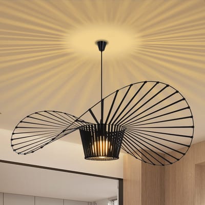 NETTLIFE Hanglamp - 140cm - Zwart - E27 fitting - Hoed Lampenkap Design - Eettafel Hanglamp - Modern Kroonluchter - Voor Woonkamer | Keuken | Eetkamer | Slaapkamer-excl. lichtbron