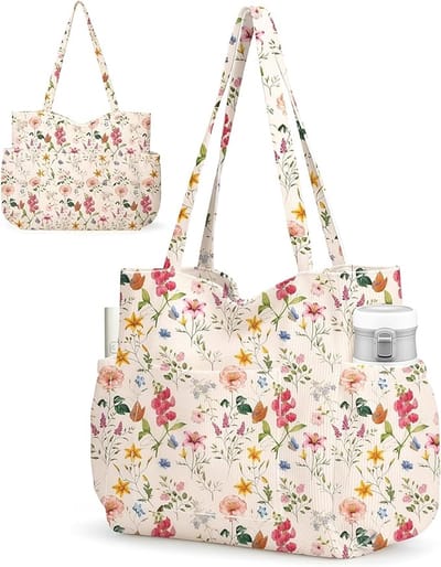 Dames Handtassen - Grote Schoudertas - Dames Tas Shopper Met Rits - Handtas met meerdere zakken - canvas tas - Strandtas - wit - canvas draagtas - Handtas - voor Werk School Sportschool Reizen