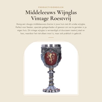 Dailygoods- Wijnglas Uniek Ontwerp - Vintage Roestvrij Staal - Driedimensionaal - Decoratieve Prints - Duurzaam Hars - Gemakkelijk Schoon te Maken - Beker