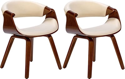 CLP Foley Set van 2 eetkamerstoelen - Met armleuning - Houten frame - walnoot/creme Stof