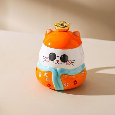 Japanse Creatieve Gelukskat Keramische Mok Leuke Cartoon Kopje Koppels Waterbeker met Deksel Lepel Cadeau Koffiekopje 401-500ml
