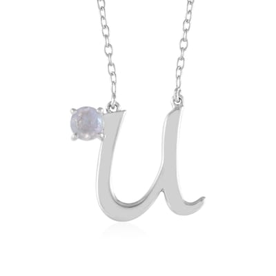 Cavill - Zilveren Halsketting - 925 Sterling Zilver Geplatineerd - Regenboog Maansteen 0,419 ct Rond Geslepen - Elegant Sieraad 19x18 mm